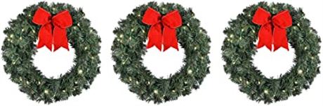 TenWaterloo Set of 3 Pre-Lit Balsam Pine Christmas Wreaths -16"