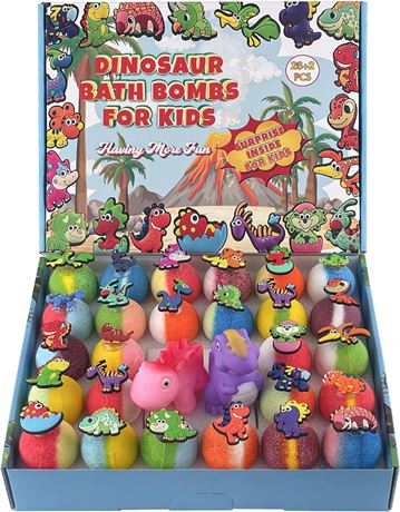 Dinosaur Bath Bombs for Kids w/ 26 Dinosaur Suction Toys Inside