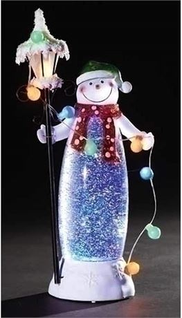 Light-Up LED Snowman w/ Lamppost and String of Lights 11.5"