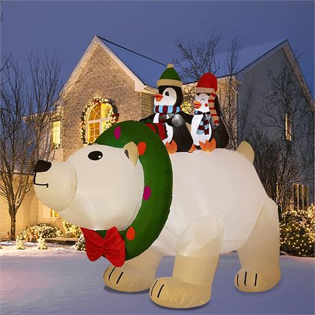 Home Express 8FT Christmas Inflatable Polar Bear with Penguin