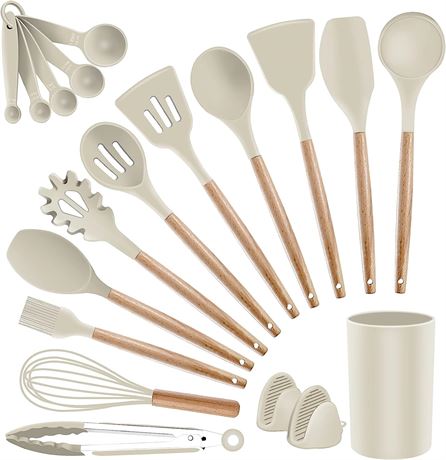 Silicone Kitchen Utensils Set - Khaki