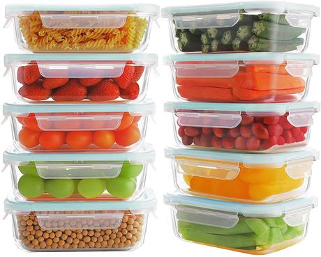 BAYCO 10 Pack Glass Meal Prep Containers 10 Lids & Containers