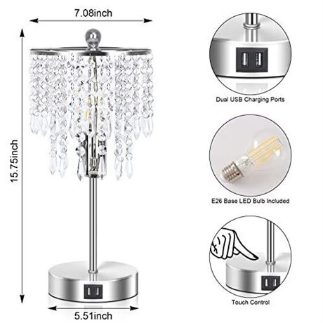 Lodstob Lamp Set of 2, 3-Way Dimmable Touch Control Table Crystal