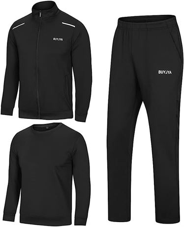 BUYJYA Men's Tracksuit 3 Piece Set - Black - XXL