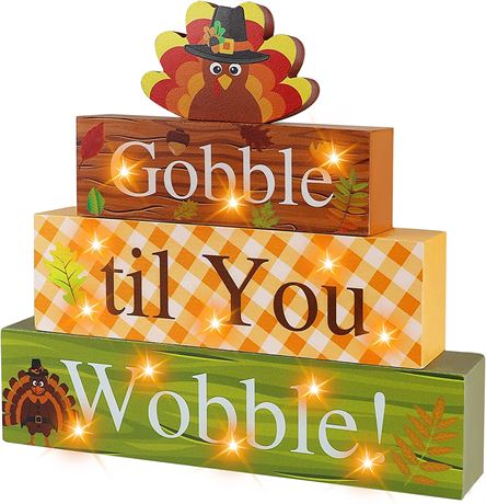 Thanksgiving Wooden Block Sign w/ Led Lights