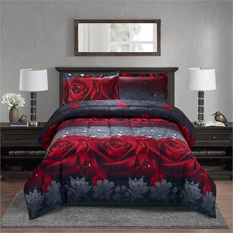 HIG Bedding Red Rose Comforter Set - Y28