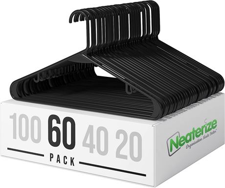 Neaterize Plastic Clothes Hangers - Black - 60 Pack