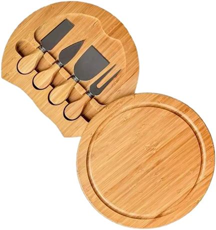 Bamboo Cheese Board Includes 4 Stainless Knife