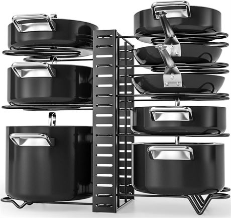 G-TING Pot Rack, 8 Tiers Pots & Pans Organizer 3 Adjustables Holders