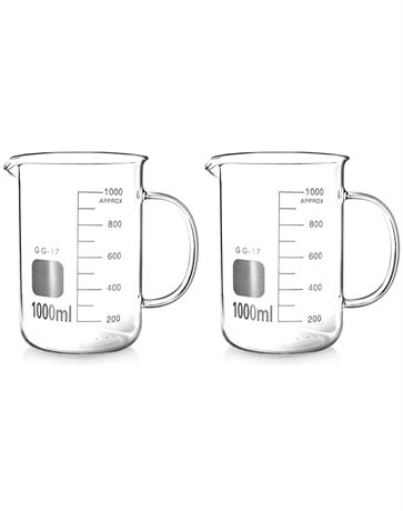 QWORK Glass Beaker w/Handle, 1000ml/33.81oz Measuring Cup