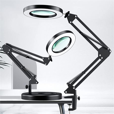 10X Magnifying Glass w/Light 800 Lumens Desk Lamp & Clamp