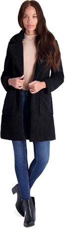 French Connection Womens Teddy Faux Shearling Fur Coat Black-L