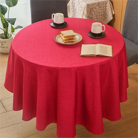 Mebakuk Round Table Cloth Linen 60in Diameter Dark Red