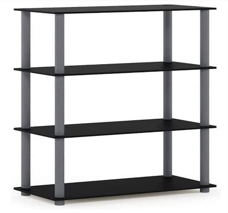 Furinno Durable 4-Shelf Freestanding Shelving Unit, Black and Gray