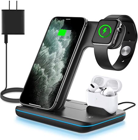 WAITIEE Wireless Charger 3 in 1, 15W Fast Charging Station for Apple iWatch