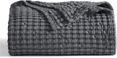 Bedsure Cooling Bamboo Waffle Queen/Full Size Blanket 90x90 Charcoal