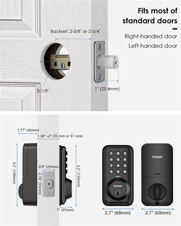 TEEHO TH003 Keyless Entry - Smart Lock  - Deadbolt Matte Black