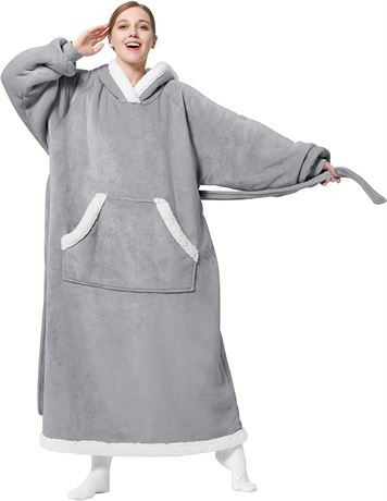 Bedsure Ovesized Wearable Blanket Hoodie, Long Sherpa Fleece Grey 52x31