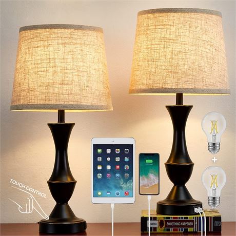 Luvkczc Bedside Lamps Set of 2, Dual USB Charging Ports