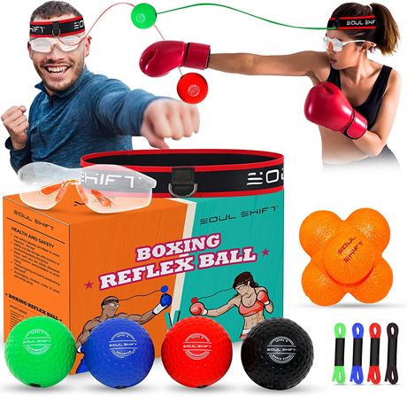 4 X Boxing Reflex Balls and Reaction Ball and Safety Glasses