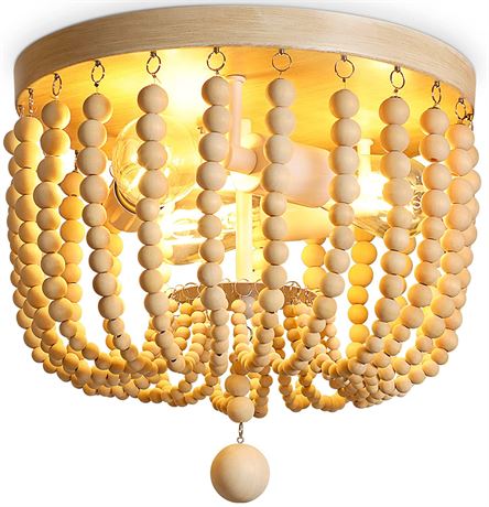 Farmhouse Wood Beaded Chandelier E26 Base