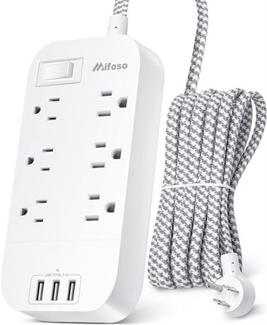 Mifaso Power Strip - 10FT Long Extension Cord, 6 Outlets & 3 USB Ports