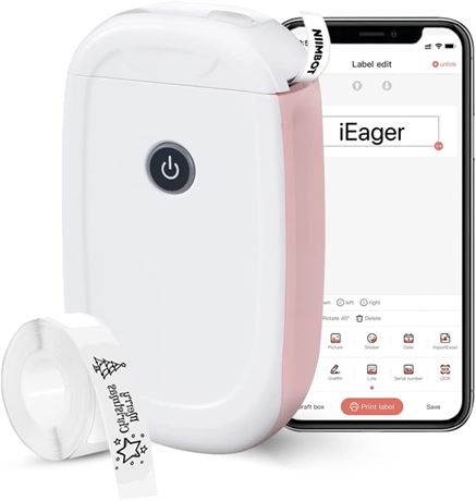 iEager L11 Wireless Mini Label Printer, White-Pink Thermal High Speed