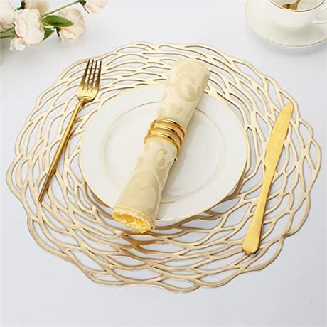 Evevde Gold Round Placemats for Dinner Table Set of 6 (Dia:15inch/38cm)