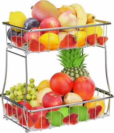 Simple Trending 2-Tier Square Fruit Basket Storage, Chrome