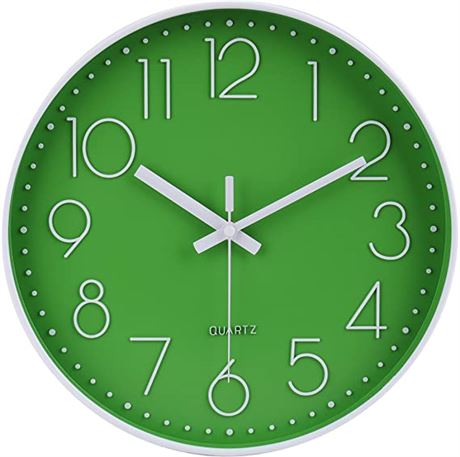 Jomparis Modern Office Green Decor Wall Clock 12" Silent & Non-Ticking