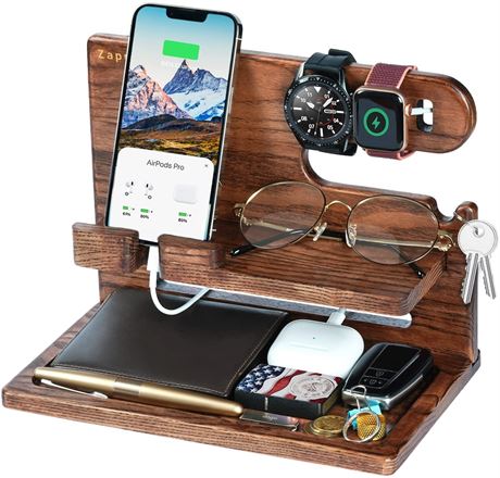 Ash Wood Phone Docking Station Nightstand Organizer