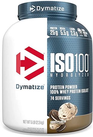 Dymatize ISO100 Hydrolyzed Protein Powder, Cookies & Cream, 5lb, 80Oz Exp.6/2023