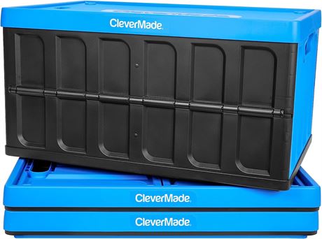 CleverMade 62L Collapsible Storage Bins with Lids, 3 Pack, Neptune Blue