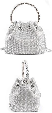 Women's Silver Rhinestone Purse Luxury Diamond Shining Clutch Chain Crossbody