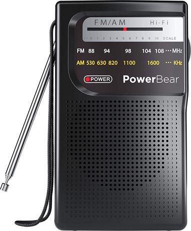 PowerBear Portable Radio | AM/FM, 2AA Battery Operated