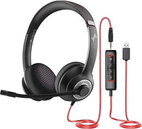 USB Headset with Mic for PC, Over-Ear Computer Laptop Headphones