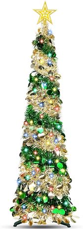 5 Ft Prelit Christmas Pencil Tree with Timer 50 Color Lights Star