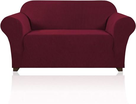 Stretch Sofa Slipcover 1 Piece Elastic Bottom (Loveseat, Burgundy Red)