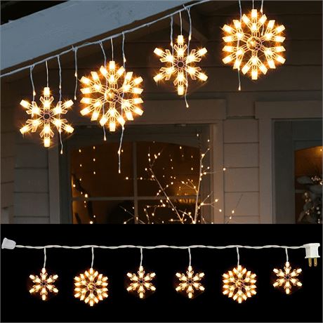 8.5 FT Snowflake Lights with 6 Drops 100 Christmas String Lights