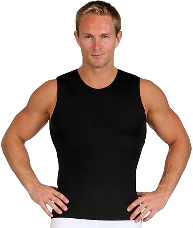 Insta Slim Mens Compression Sleeveless Crew Neck -Small-Black