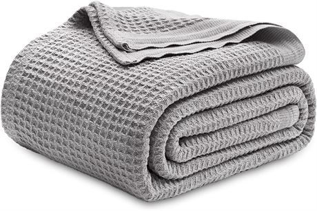 Bedsure Queen Size Waffle Weave Blanket Grey 90x90 inches