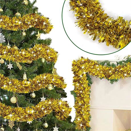 TURNMEON 4 String Total 28 Ft Tinsel - Gold