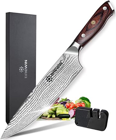 Brewin Kitchen Knife with Sharpener, Razor Sharp 8 Inch Chef Knife