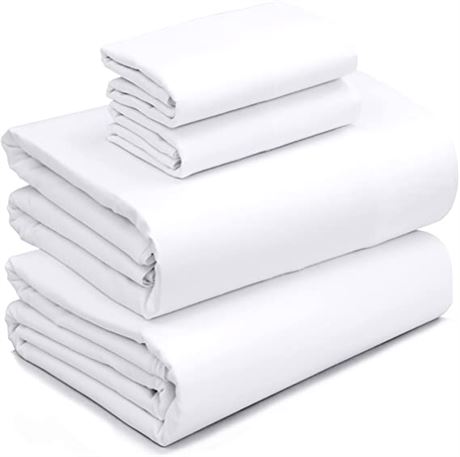 Ruvanti 100% Cotton Bed Sheets, 4-Piece Set, California King, White