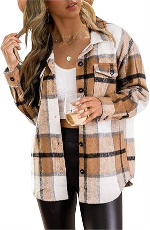 Womens Casual Plaid Wool Blend Button Down Long Sleeve (XS)