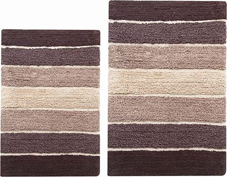 Cordural Stripes Bath Mat Set of 2 Bath Rugs Non Slip Bathroom Rug Brown