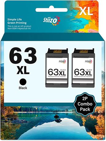 Stiizo 63XL Ink Cartridges  Remanufactured Replacement for 63 XL (2 Black)