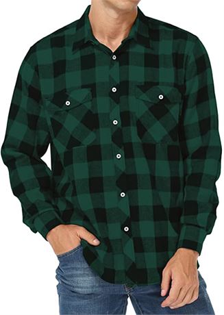 Men's Long Sleeve Plaid Flannel Casual Shirt - Large