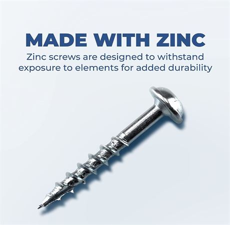 Kreg Zinc Pocket Screws, 1 1/4 Inch #8 Coarse Thread, Maxi-Loc Head, 5000 Ct