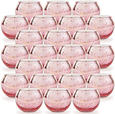 Round Rose Gold Votive Set of 24 Mercury Glass Tealight Candle Holders